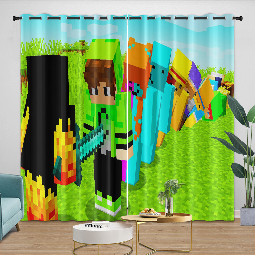 Game Minecraft Curtains Blackout Window Drapes Kids Room Decoration