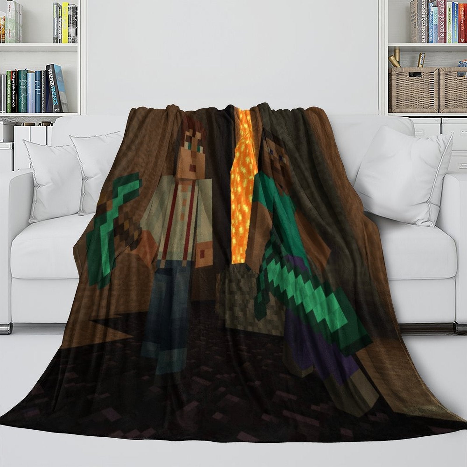 Game Pattern Minecraft Blanket Flannel Throw Kids Room Decoration