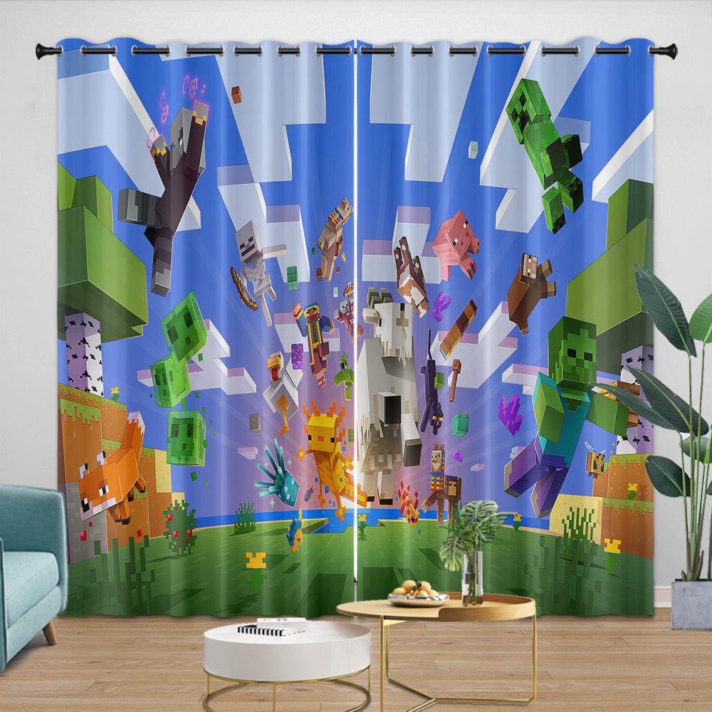 Game Pattern Minecraft Curtains Window Drapes Kids Room Decoration