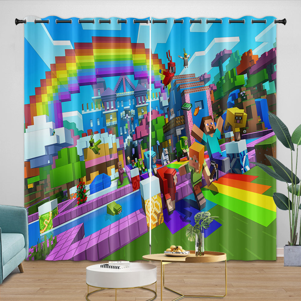 Game Pattern Minecraft Curtains Window Drapes Kids Room Decoration