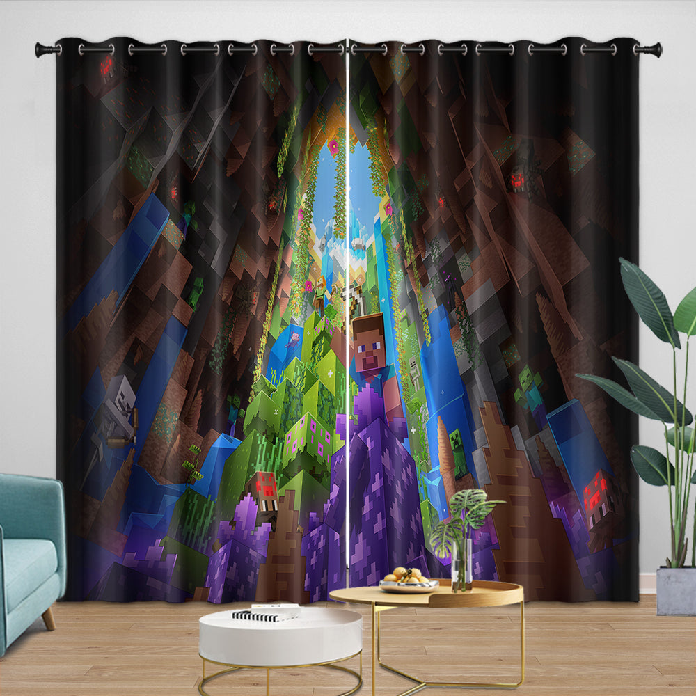 Game Pattern Minecraft Curtains Window Drapes Kids Room Decoration