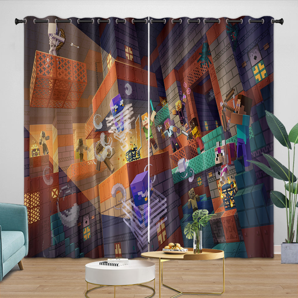 Game Pattern Minecraft Curtains Window Drapes Kids Room Decoration