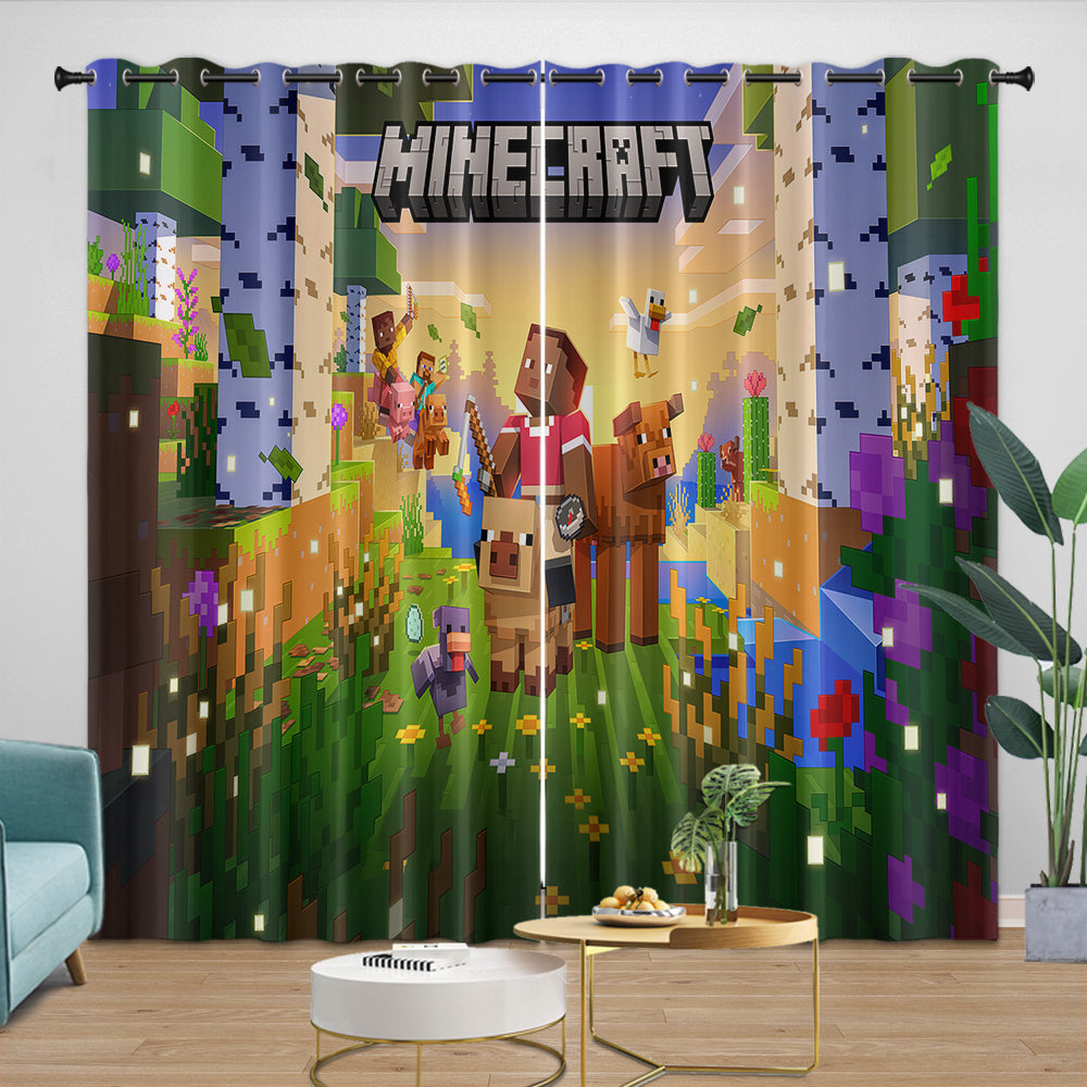 Game Pattern Minecraft Curtains Window Drapes Kids Room Decoration