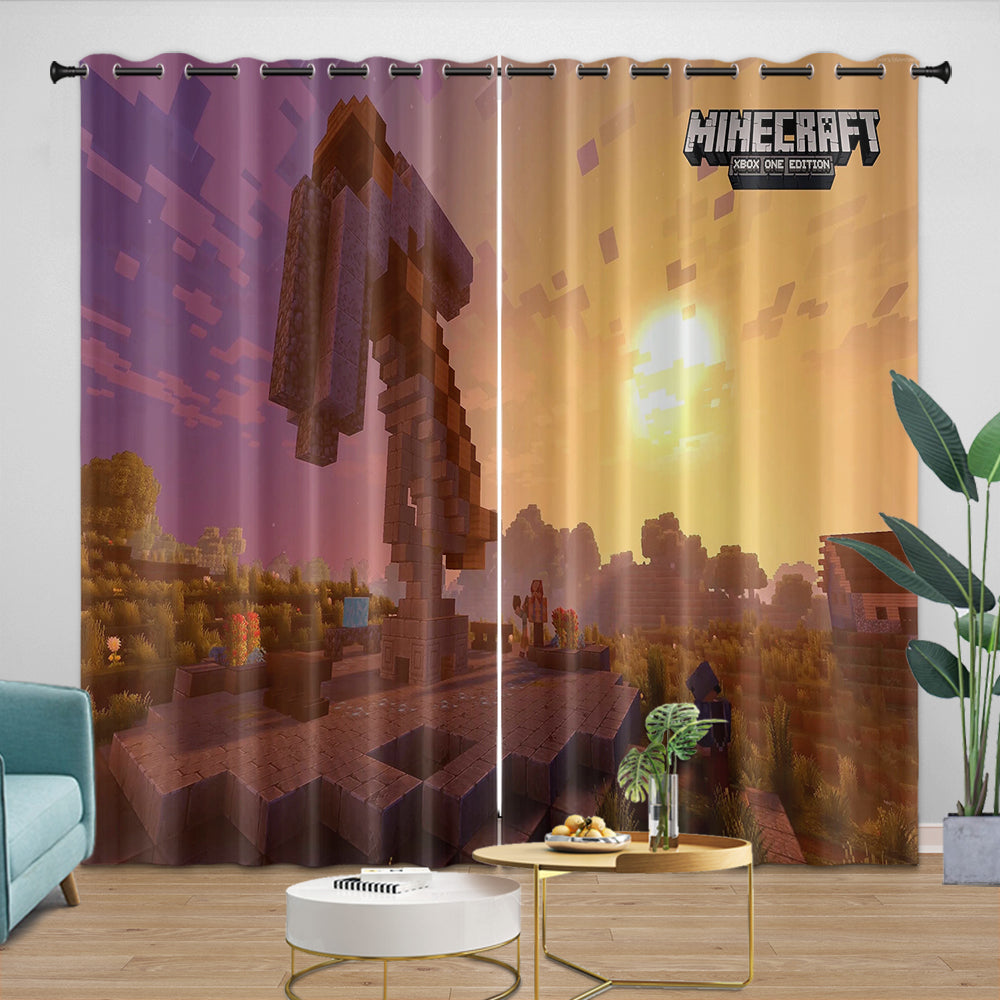 Game Pattern Minecraft Curtains Window Drapes Room Decoration