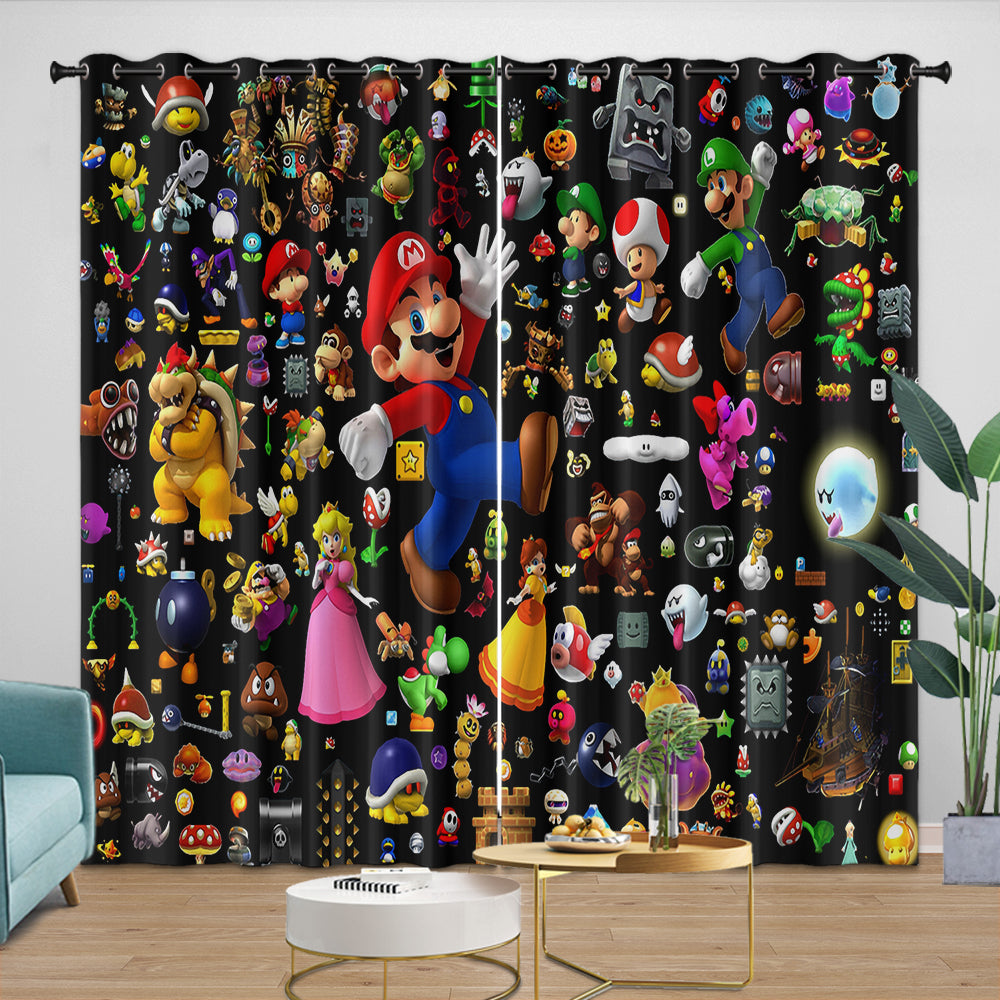 Game Super Mario Curtains Blackout Kids Room Window Drapes