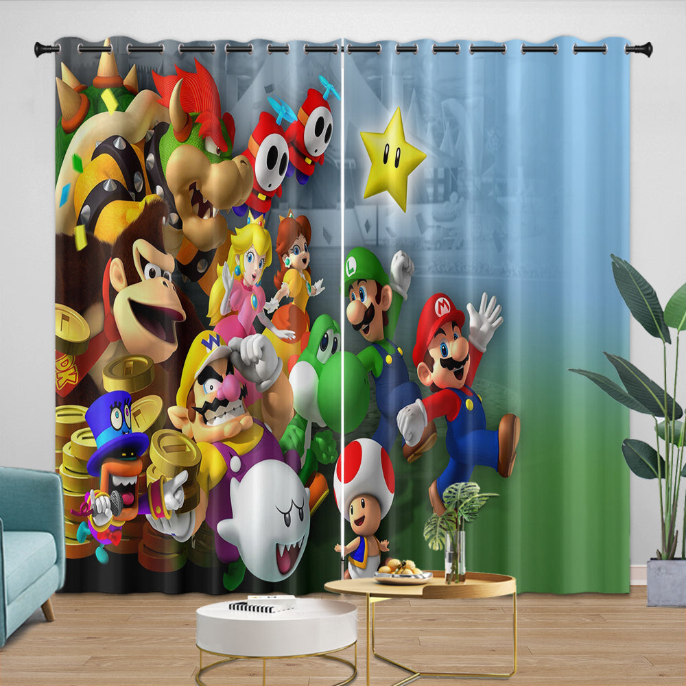 Game Super Mario Curtains Blackout Kids Room Window Drapes