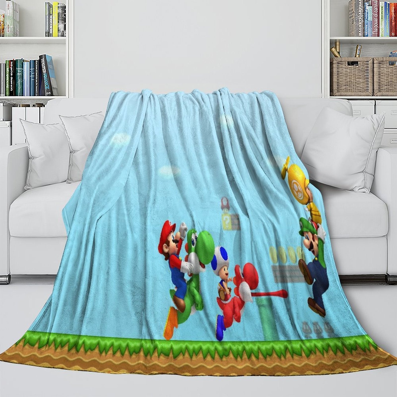 Game Super Mario Pattern Blanket Flannel Throw Kids Room Decoration