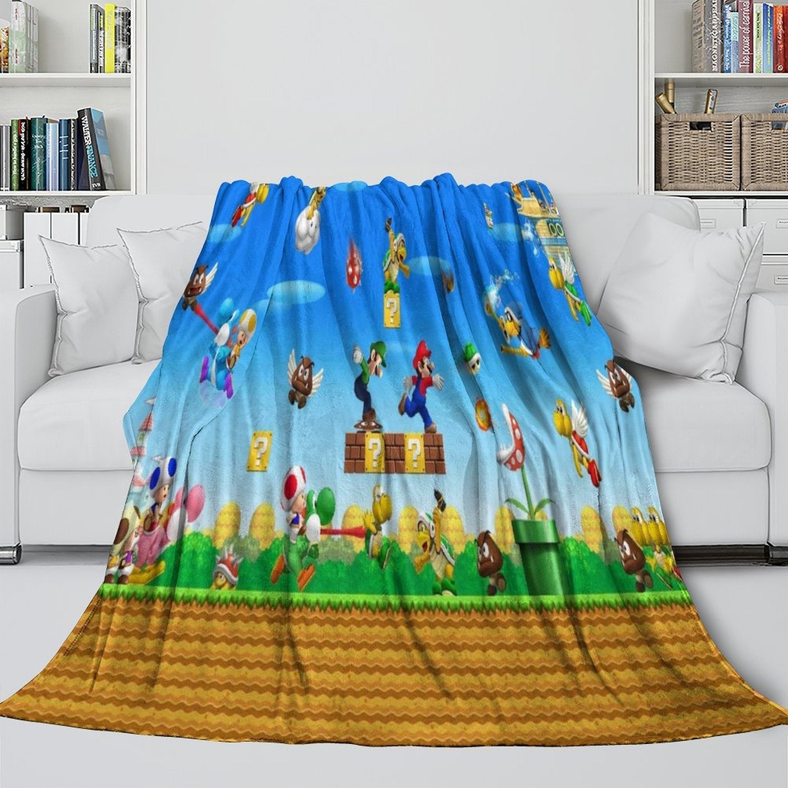 Game Super Mario Pattern Blanket Flannel Throw Kids Room Decoration