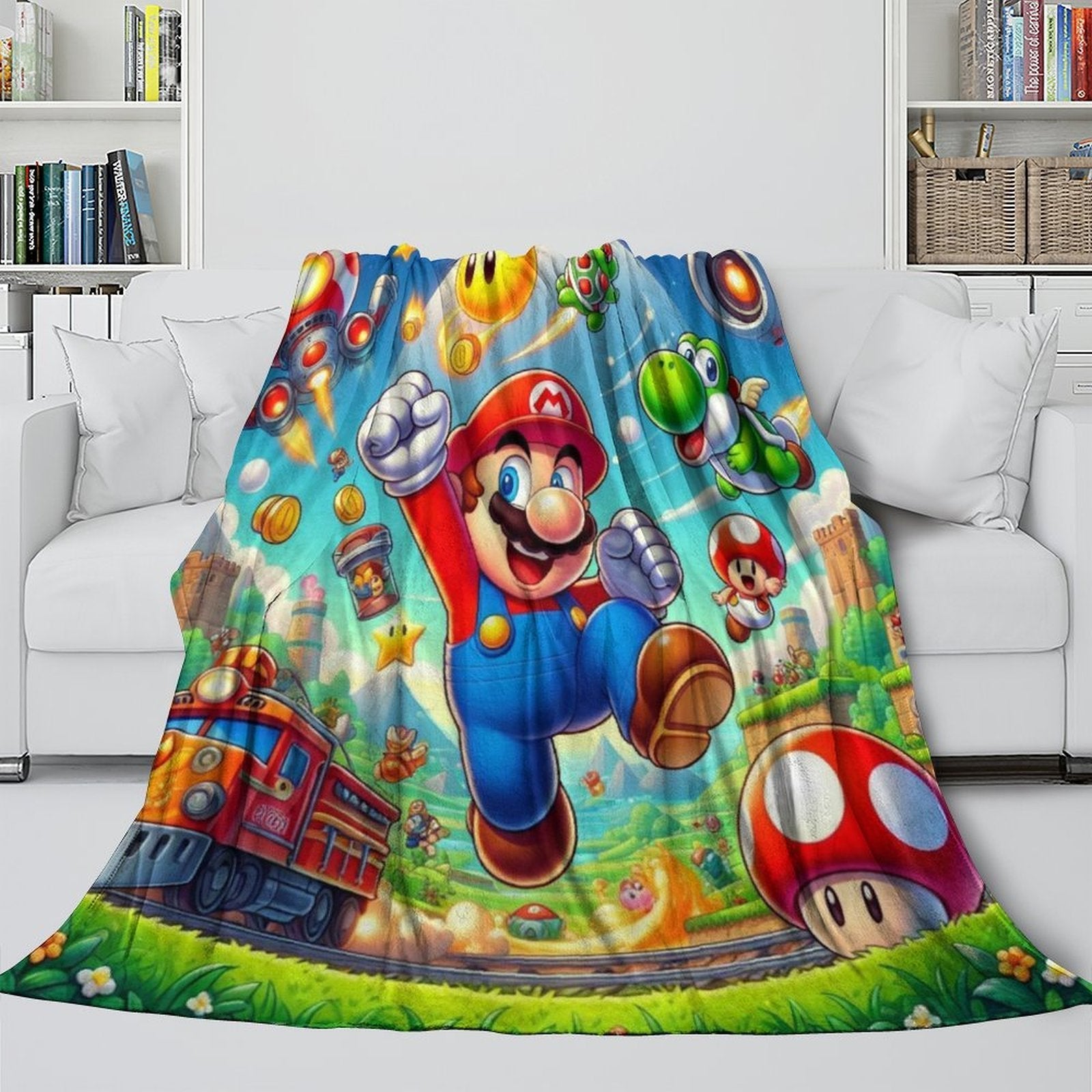 Game Super Mario Pattern Blanket Flannel Throw Kids Room Decoration