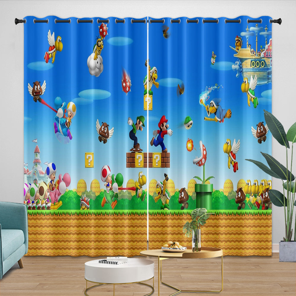 Game Super Mario Pattern Curtains Blackout Kids Room Window Drapes