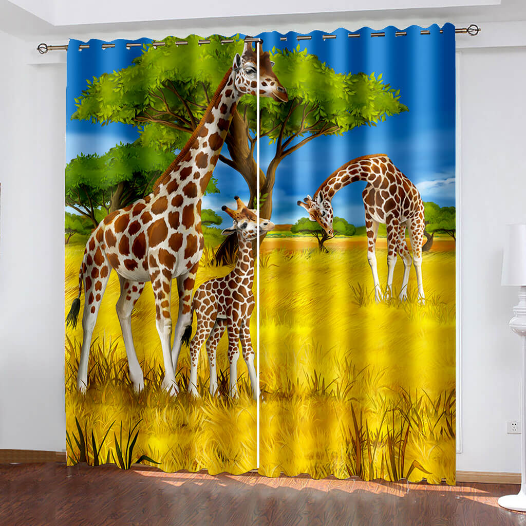 Giraffe Curtains Pattern Blackout Window Drapes