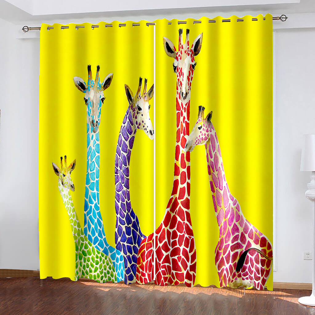 Giraffe Curtains Pattern Blackout Window Drapes