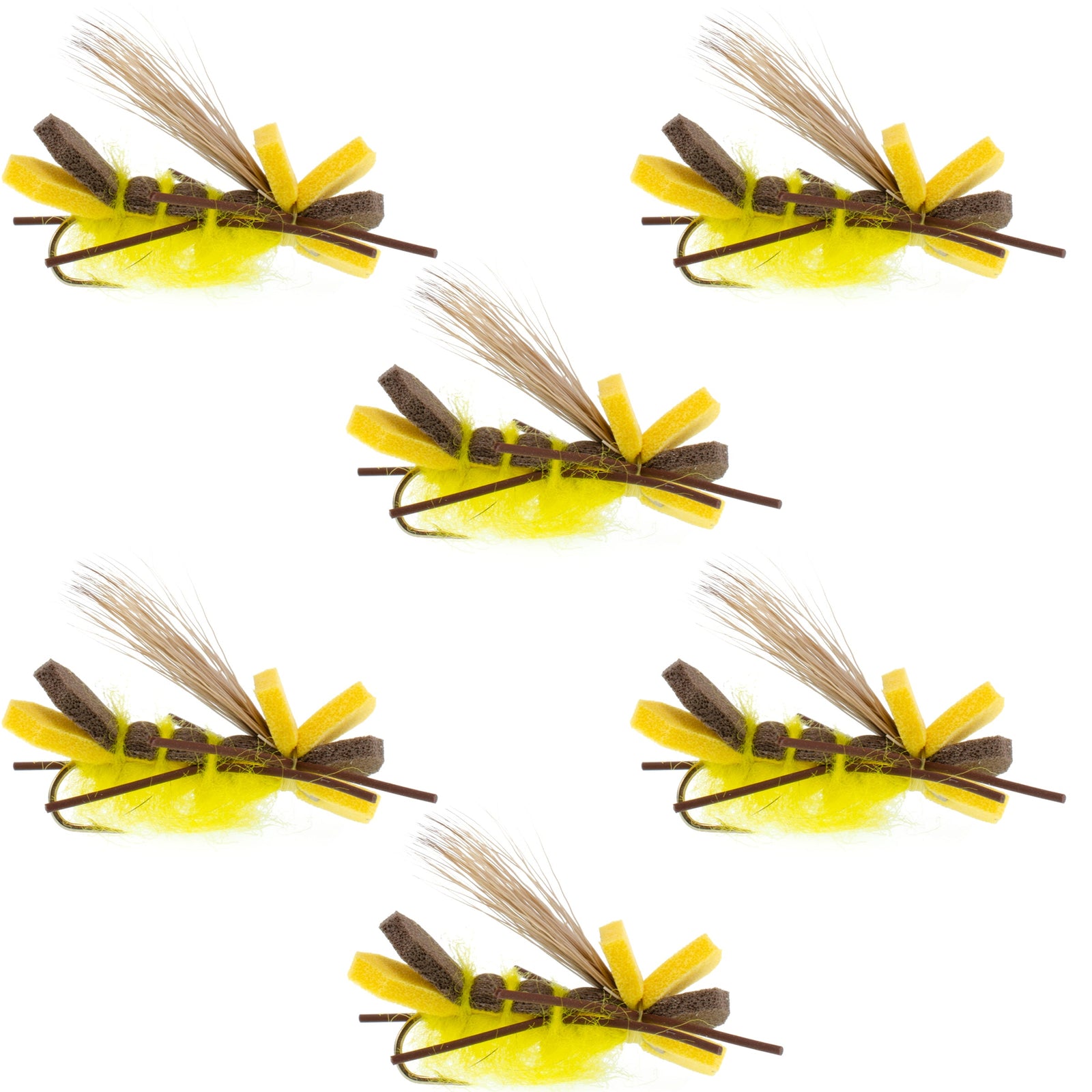 Godzilla Hopper Trout Flies - Yellow High Visibility Grasshopper or Stonefly Dry Fly - 6 Flies Hook Size 10