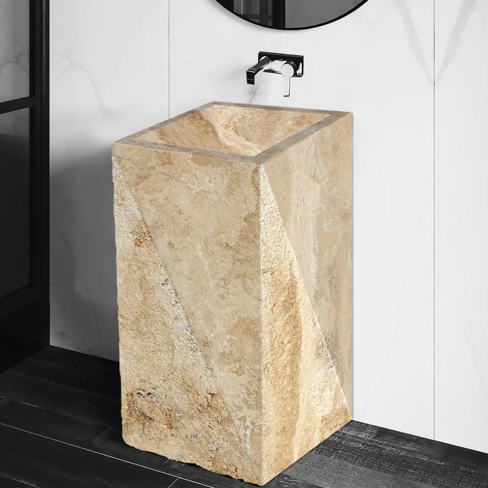 Gold Travertine Pedestal Rectangular Prism Sink Honed (W)14