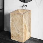 Gold Travertine Pedestal Rectangular Prism Sink Honed (W)14" (L)21.5" (H)33.5"