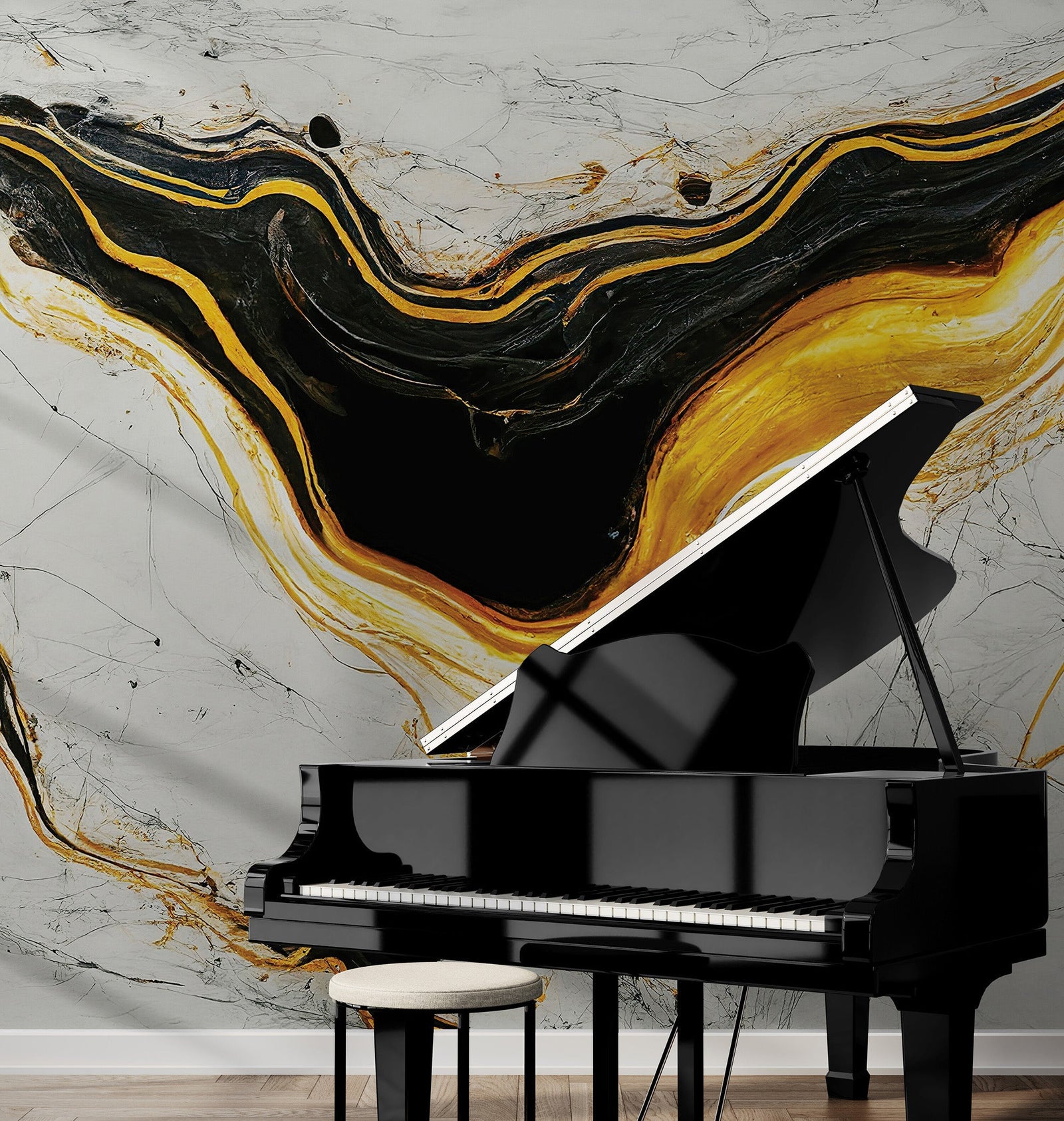 Luxurious Marble Wallpaper. Gold and Black Marble Slate Wall Mural. #6735