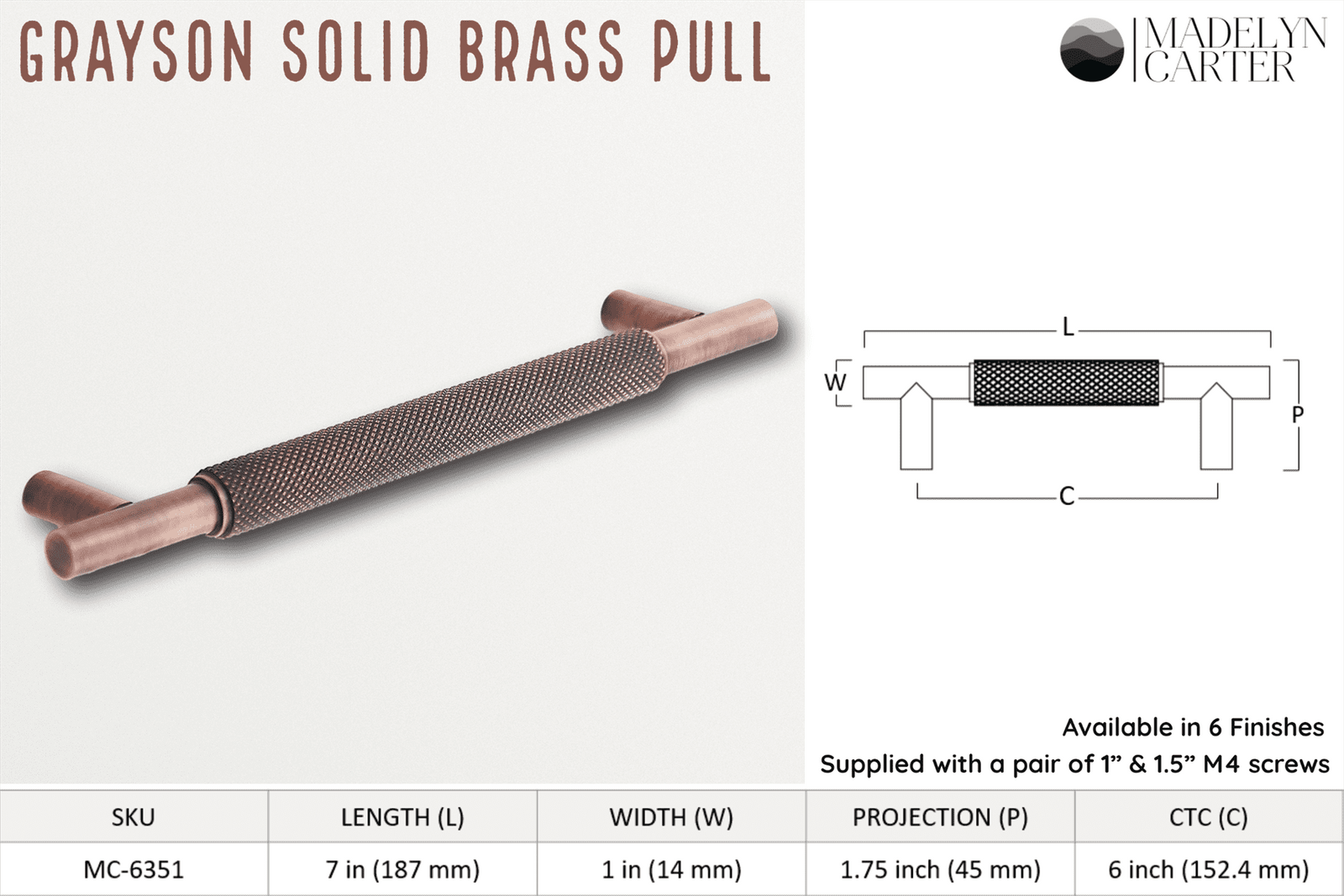 Grayson Knurled Solid Brass Drawer Pull