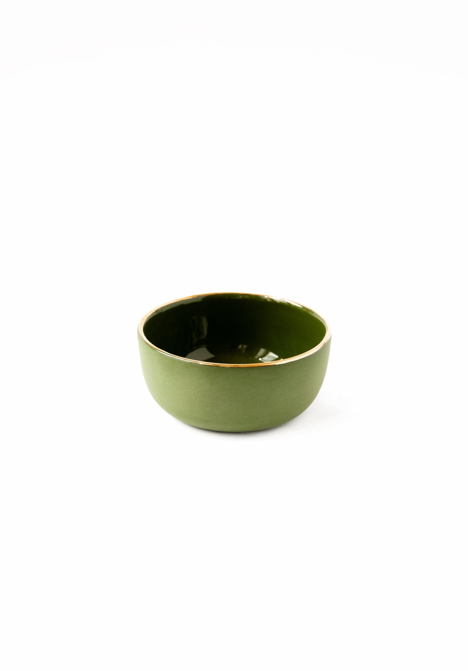 Handmade Porcelain Pinch Bowl with Gold Rim. Green