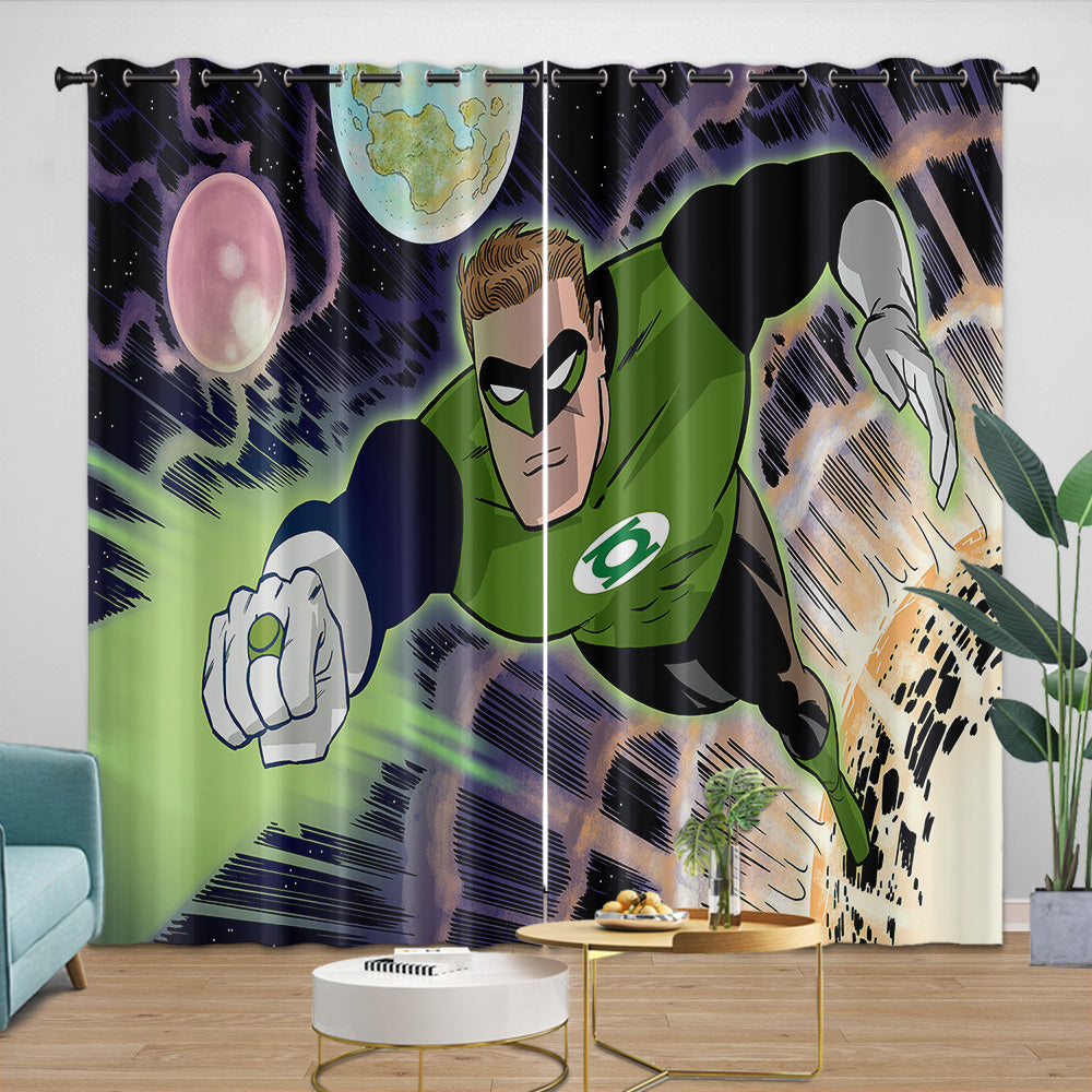 Green Lantern Curtains Pattern Blackout Window Drapes