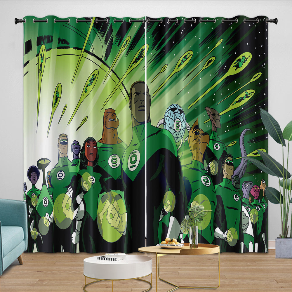 Green Lantern Curtains Pattern Blackout Window Drapes