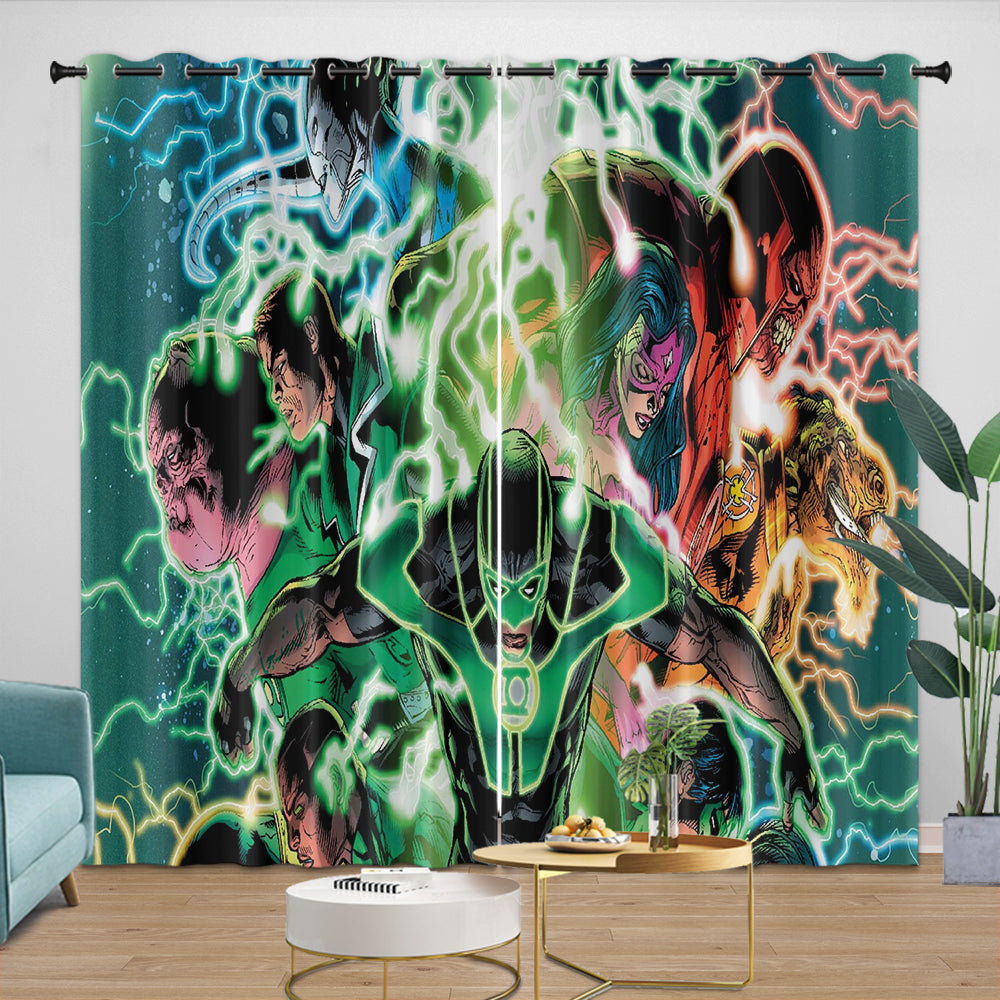 Green Lantern Curtains Pattern Blackout Window Drapes