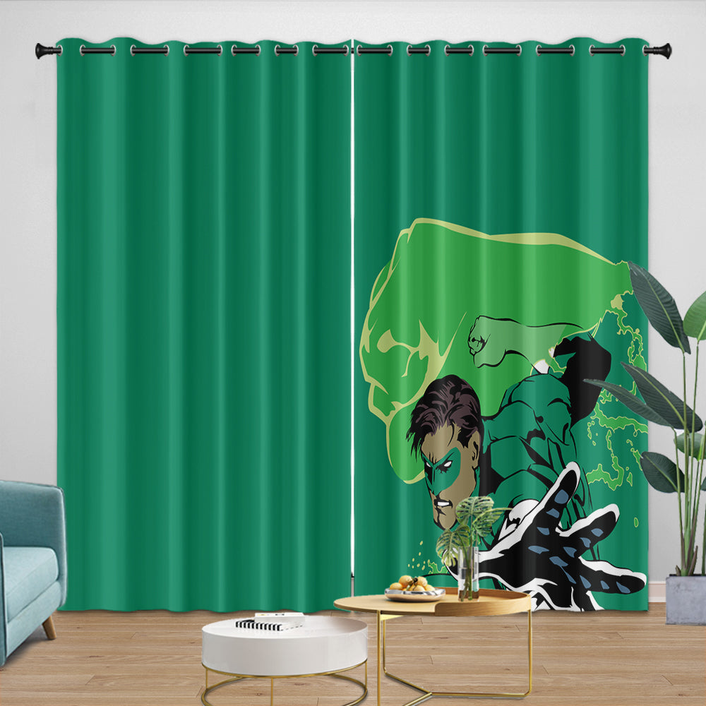 Green Lantern Curtains Pattern Blackout Window Drapes