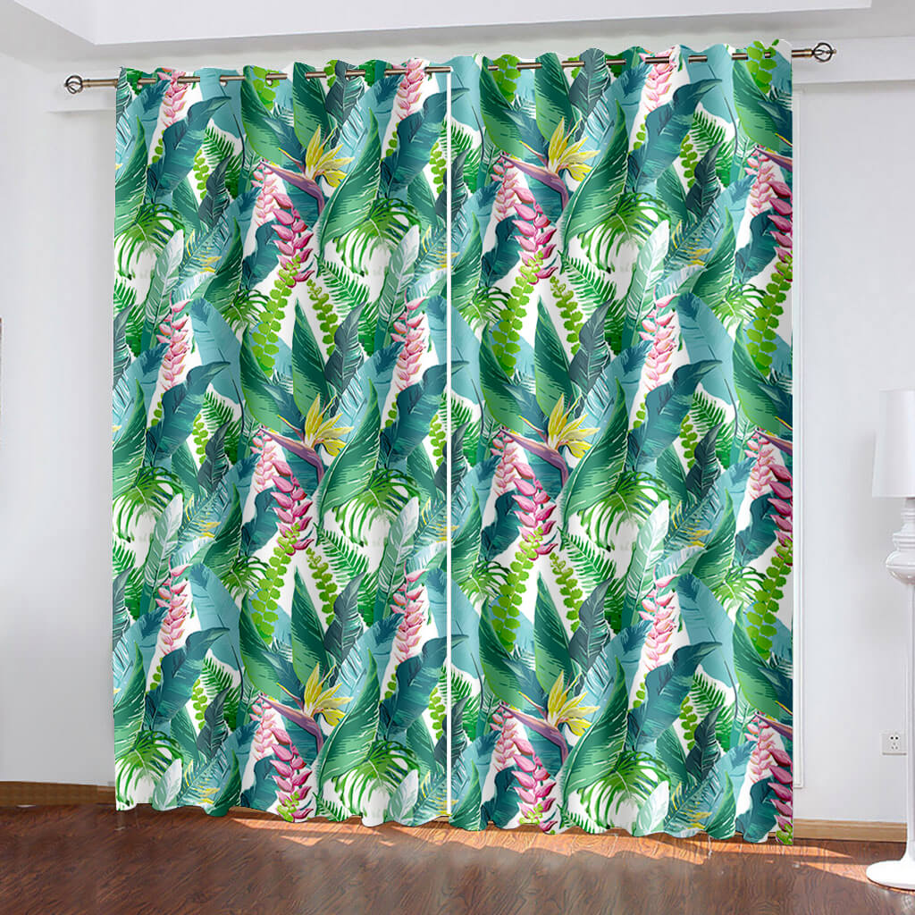 Green Plants Curtains Blackout Window Treatments Drapes for Room Decoration