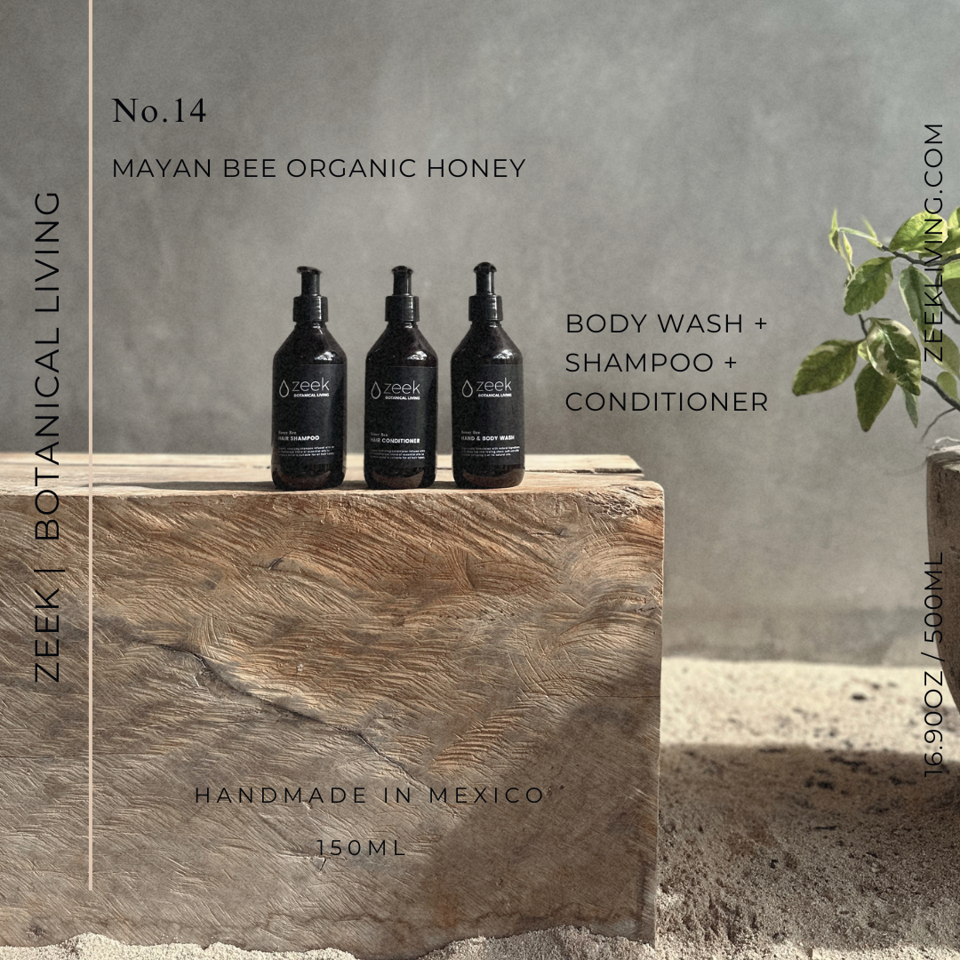 ZEEK MAYAN BEE ORGANIC HONEY SET: SHAMPOO, CONDITIONER, & BODY WASH  / 8 OZ BOTTLES