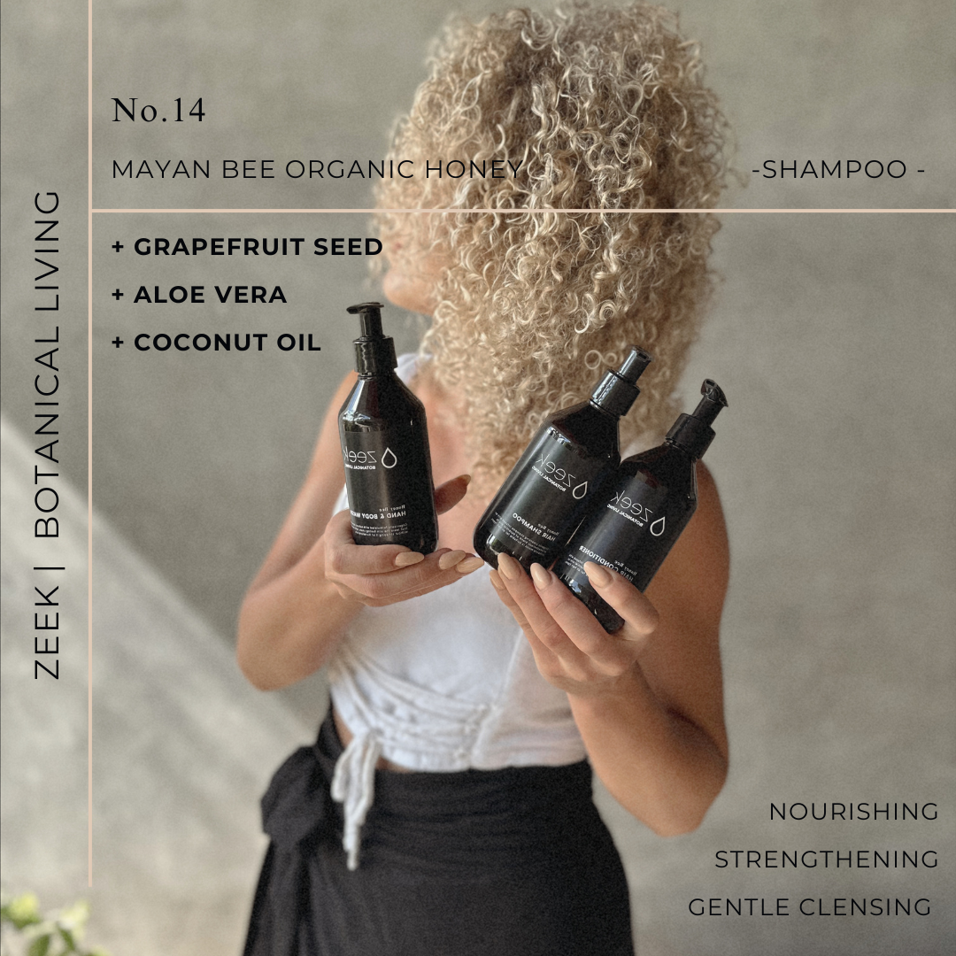 ZEEK MAYAN BEE ORGANIC HONEY SET: SHAMPOO, CONDITIONER, & BODY WASH  / 8 OZ BOTTLES