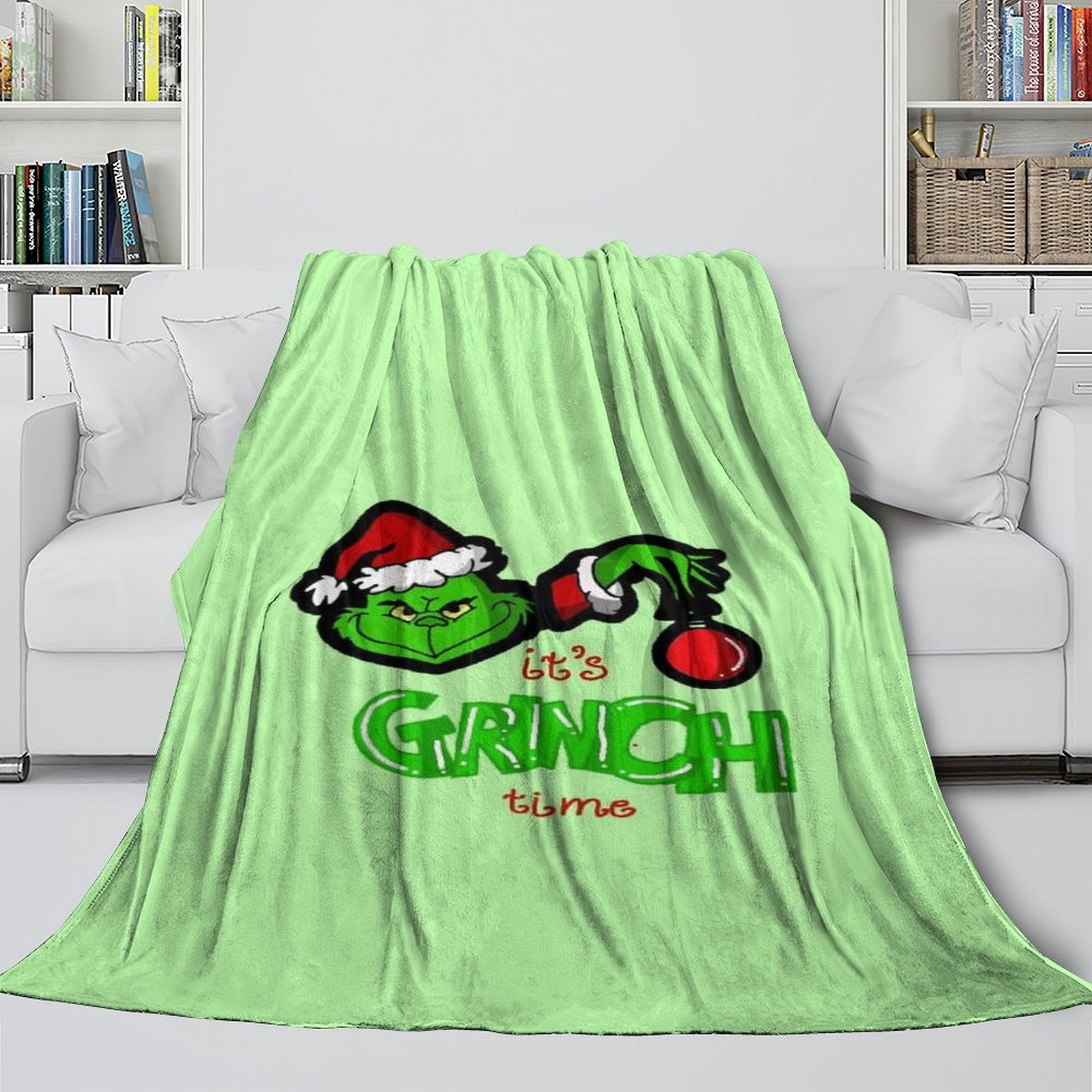 Grinch Blanket Pattern Flannel Throw Kids Room Decoration