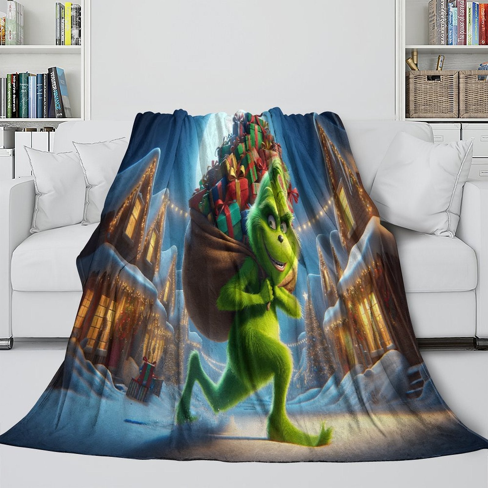 Grinch Blanket Pattern Flannel Throw Kids Room Decoration