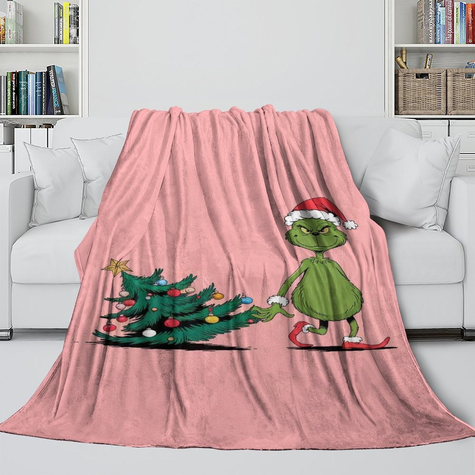 Grinch Blanket Pattern Flannel Throw Kids Room Decoration