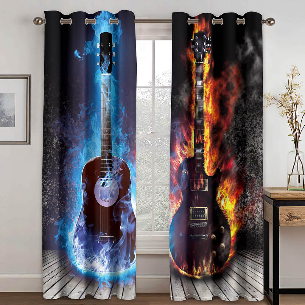 Guitar Curtains Blackout Window Treatments Drapes for Room Decoration