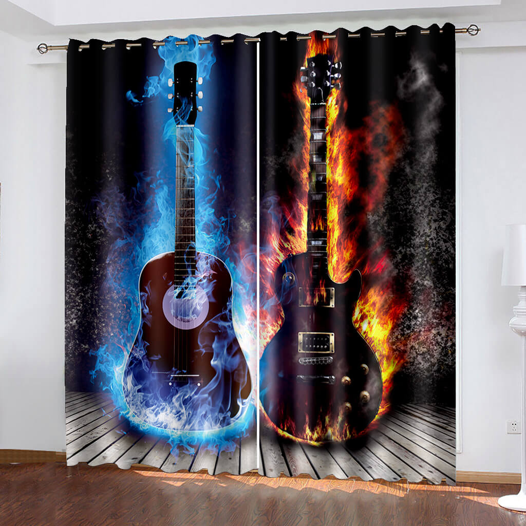 Guitar Curtains Blackout Window Treatments Drapes for Room Decoration