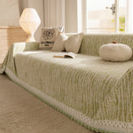Lace Trim Pom Pom Tassel Edge Slipcover, Durable Furniture Cover for Pets Couch Sofa