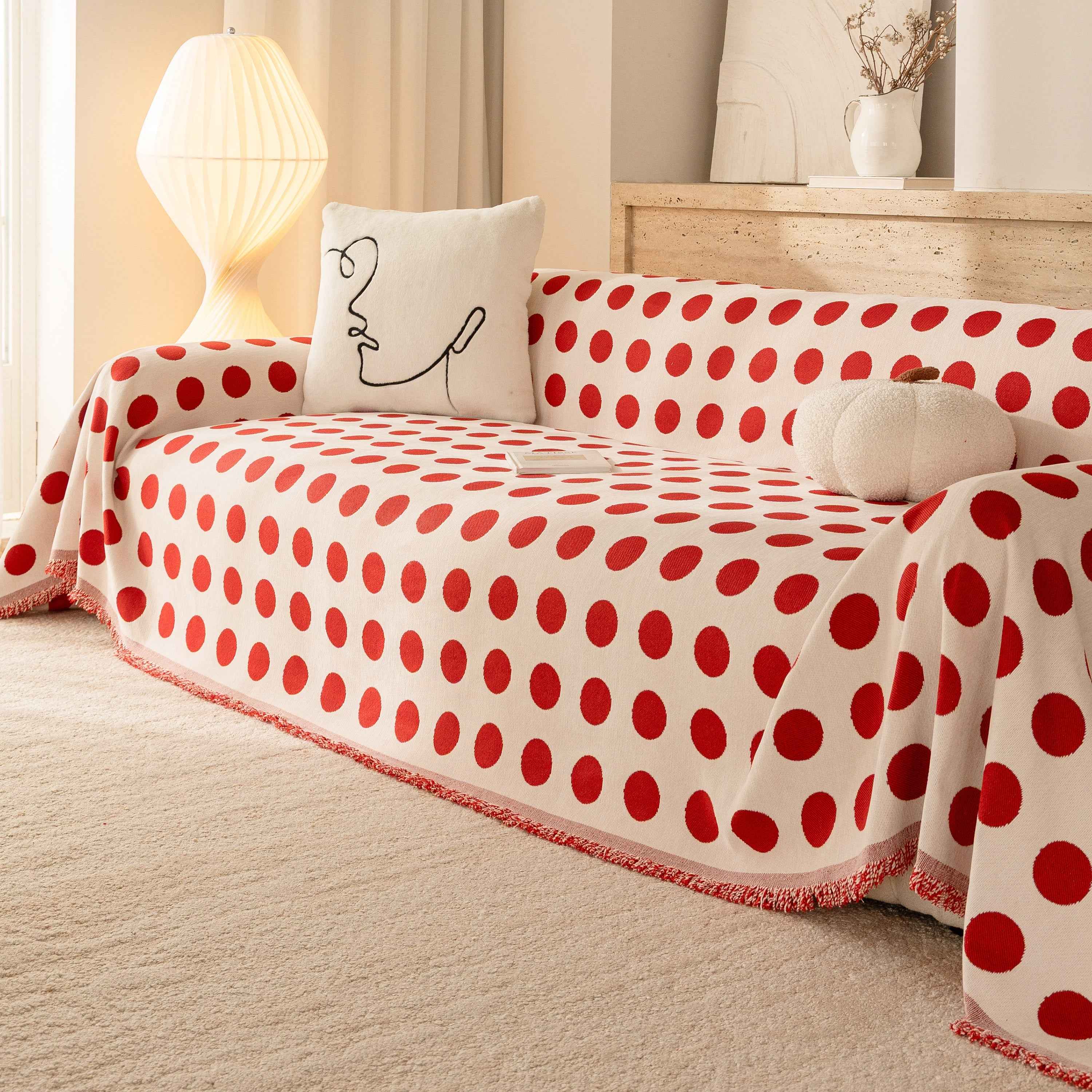 Chenille Polka Dot Sofa Cover Throw, Soft Thick Couch Cover Blanket Furniture Covers