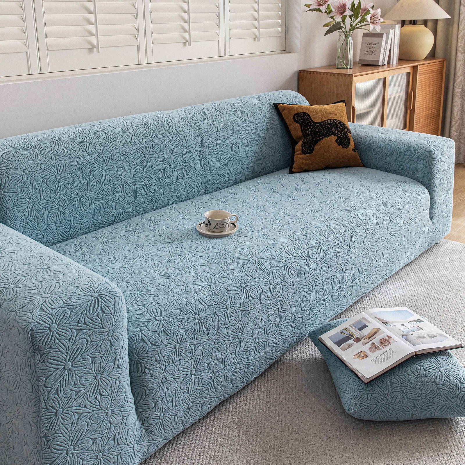 High Elastic Floral Couch Slipcover, Jacquard Stretch Non-Slip Furniture Protector