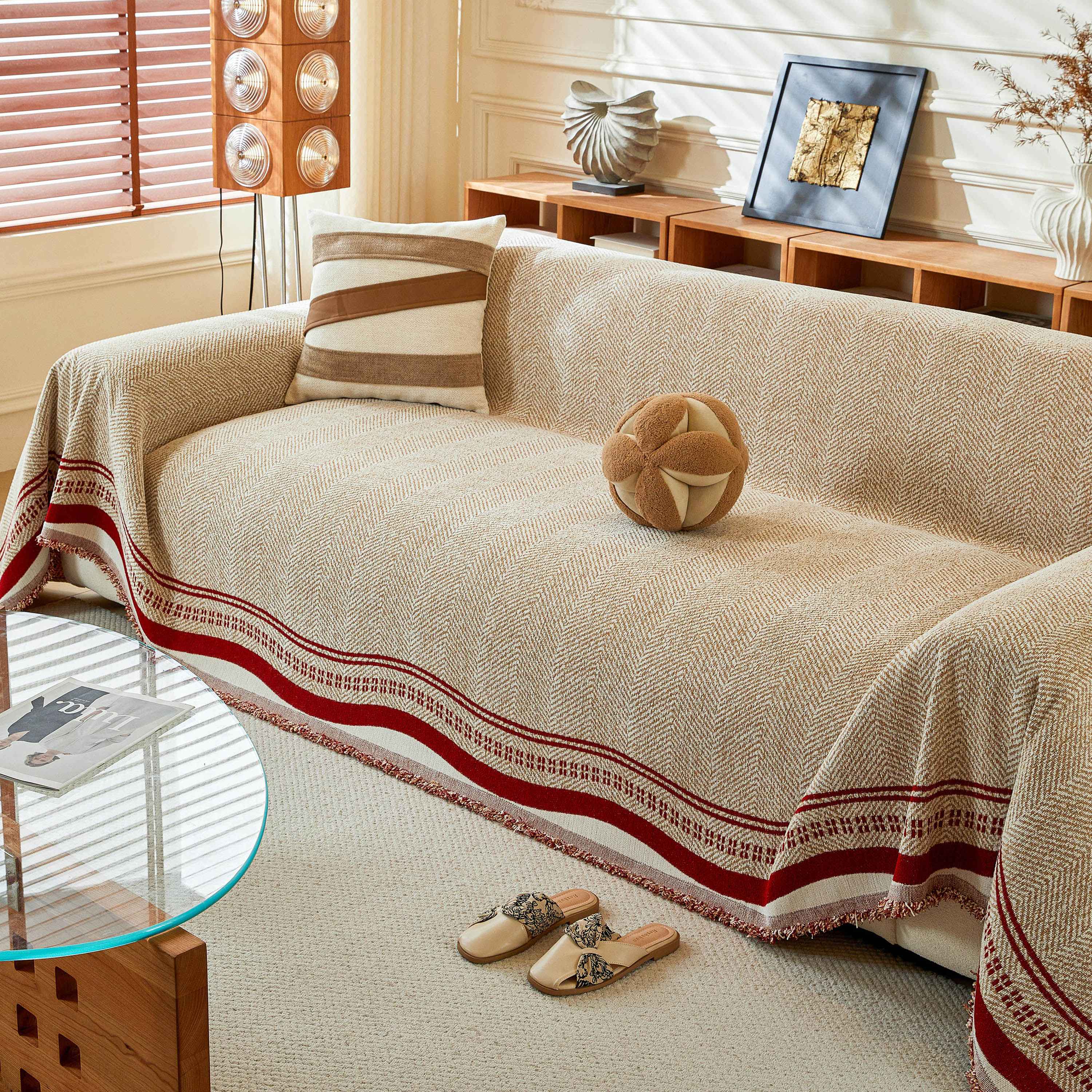Reversible Herringbone Sofa Cover, 2-in-1 Classic British Throw Blanket for Couch