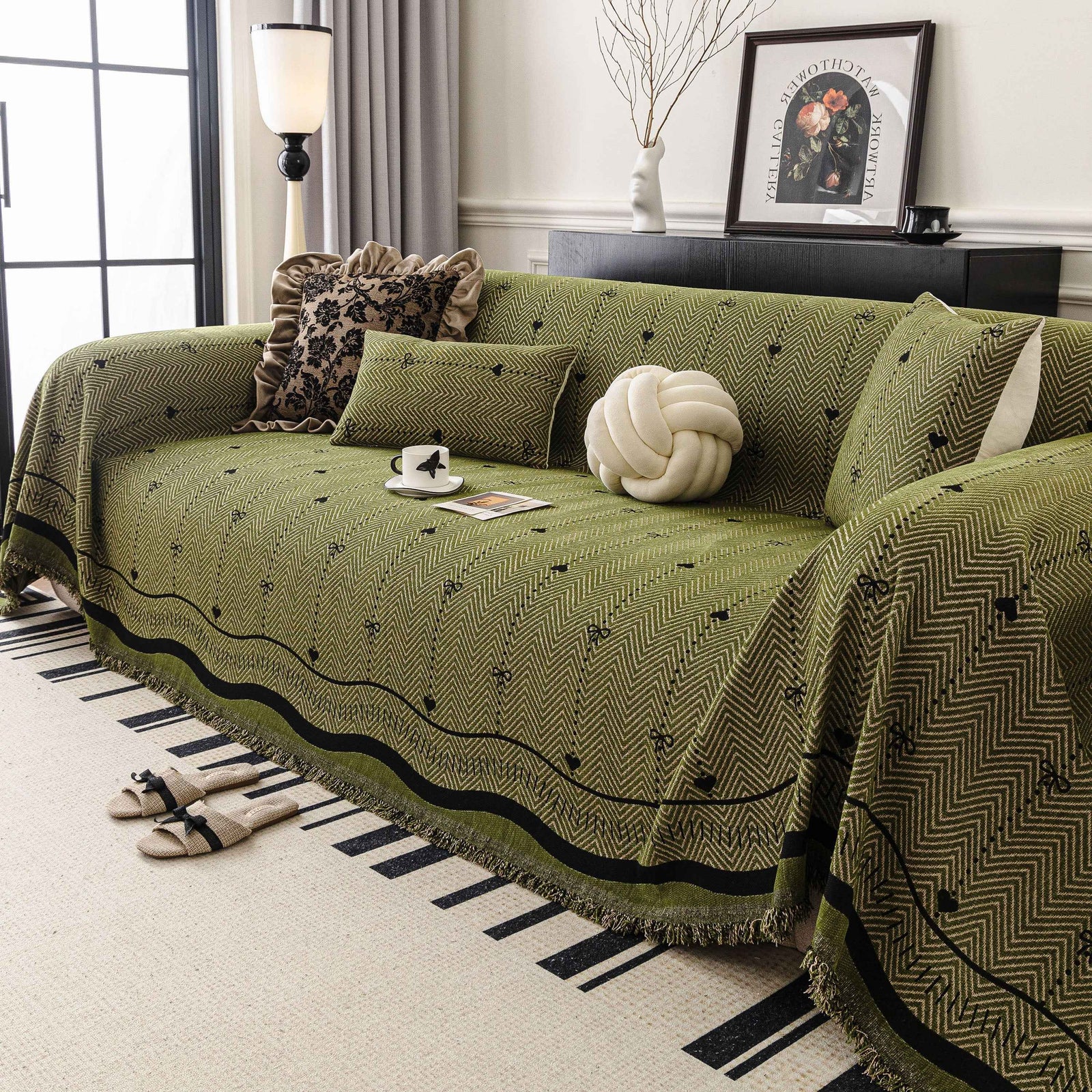 Chenille Couch Throw Cover Decorative Herringbone Sofa Blanket Protector for Couch