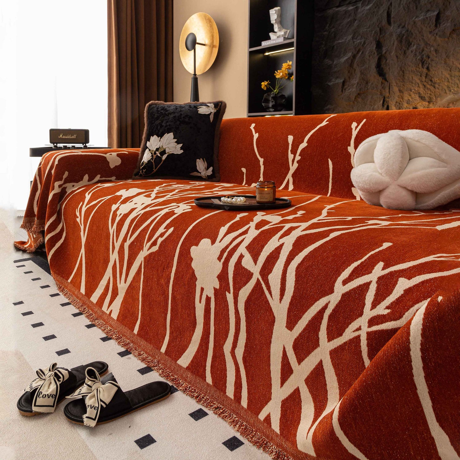 Modern Abstract Floral Sofa Throw Blanket, Decor Furniture Protector for Living Room