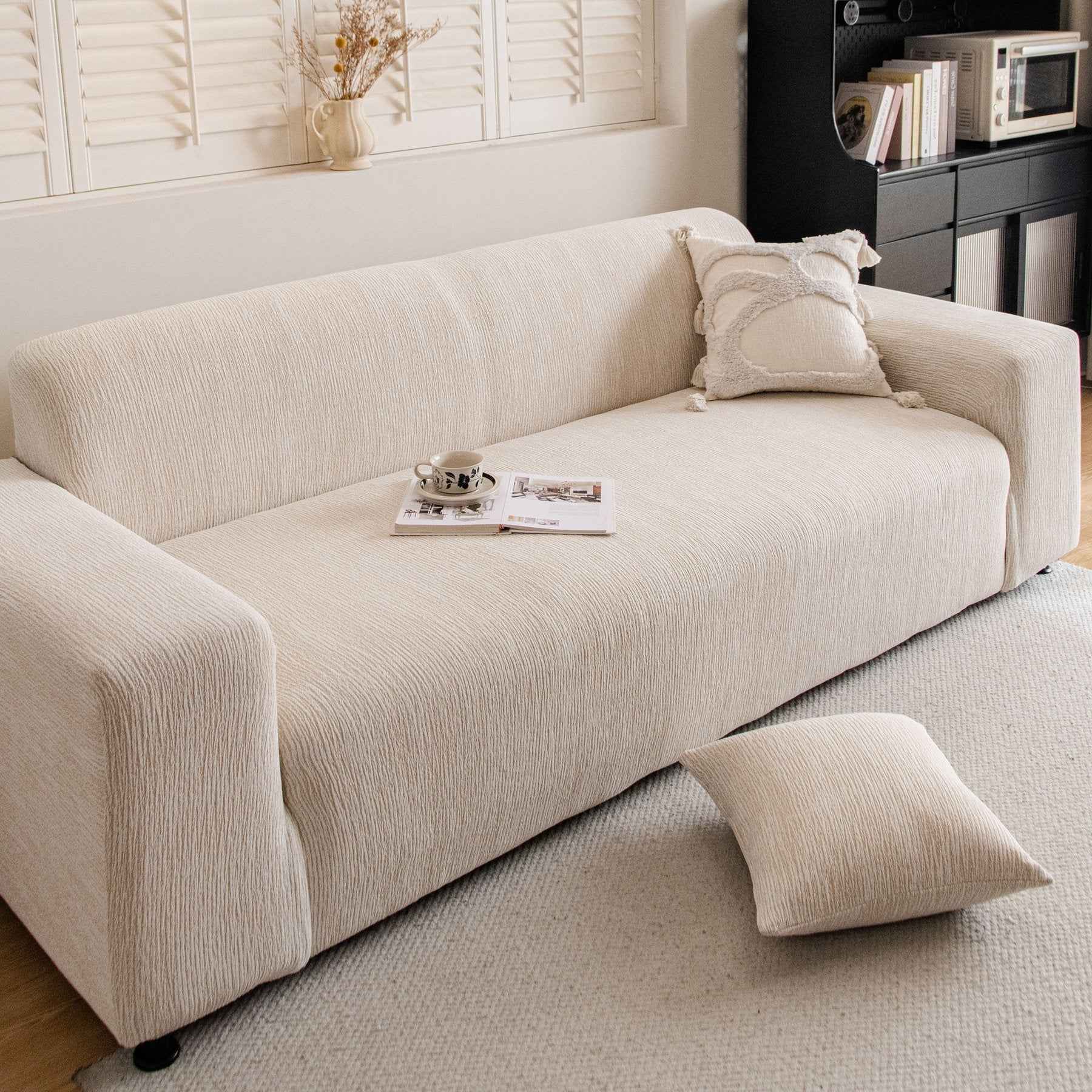 Spandex Jacquard Sofa Cover, High Stretch Crinkle Textured Couch Slipcover KAS Washable
