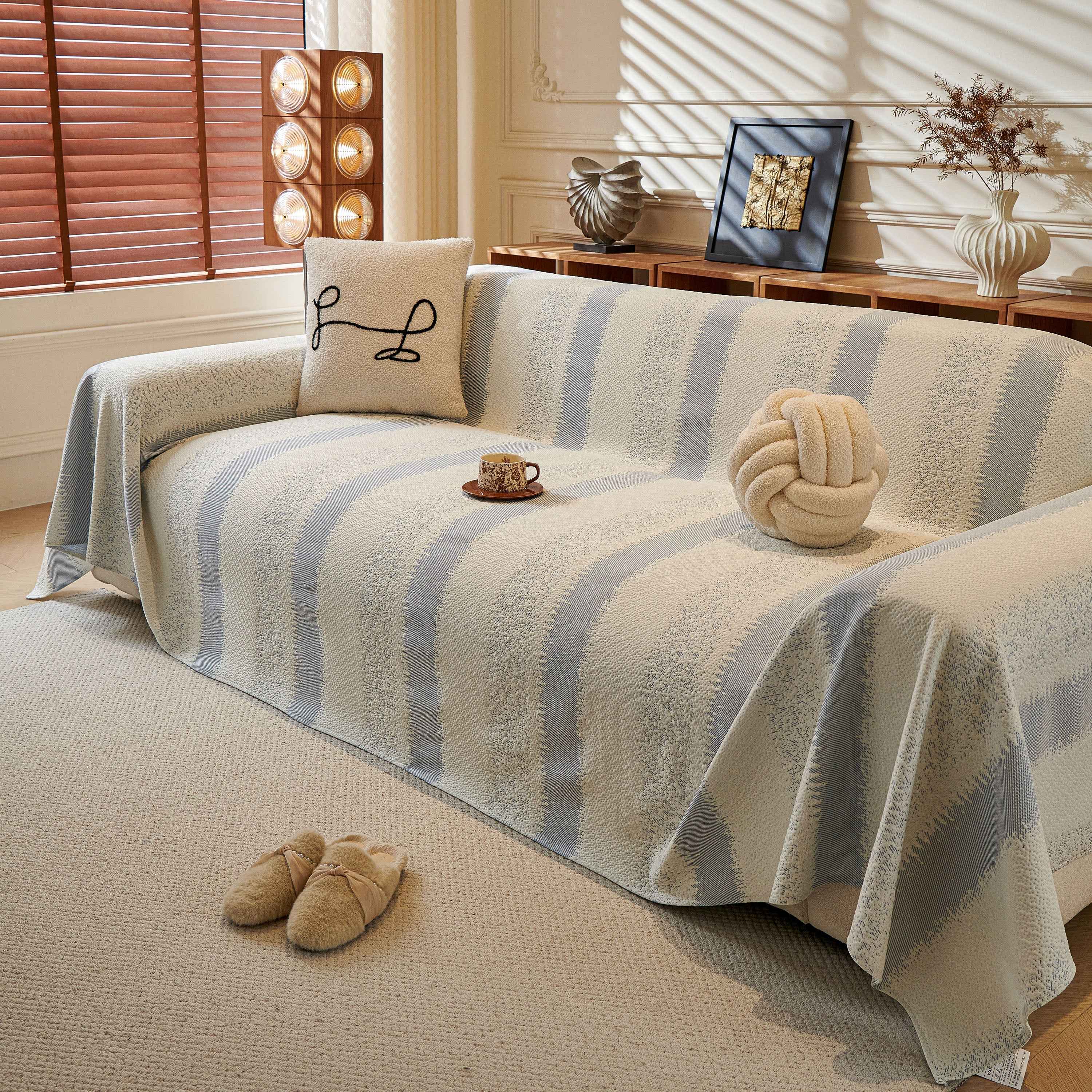 Modern Striped Sofa Throw Blanket, Lightweight Couch Cover for Summer Seating