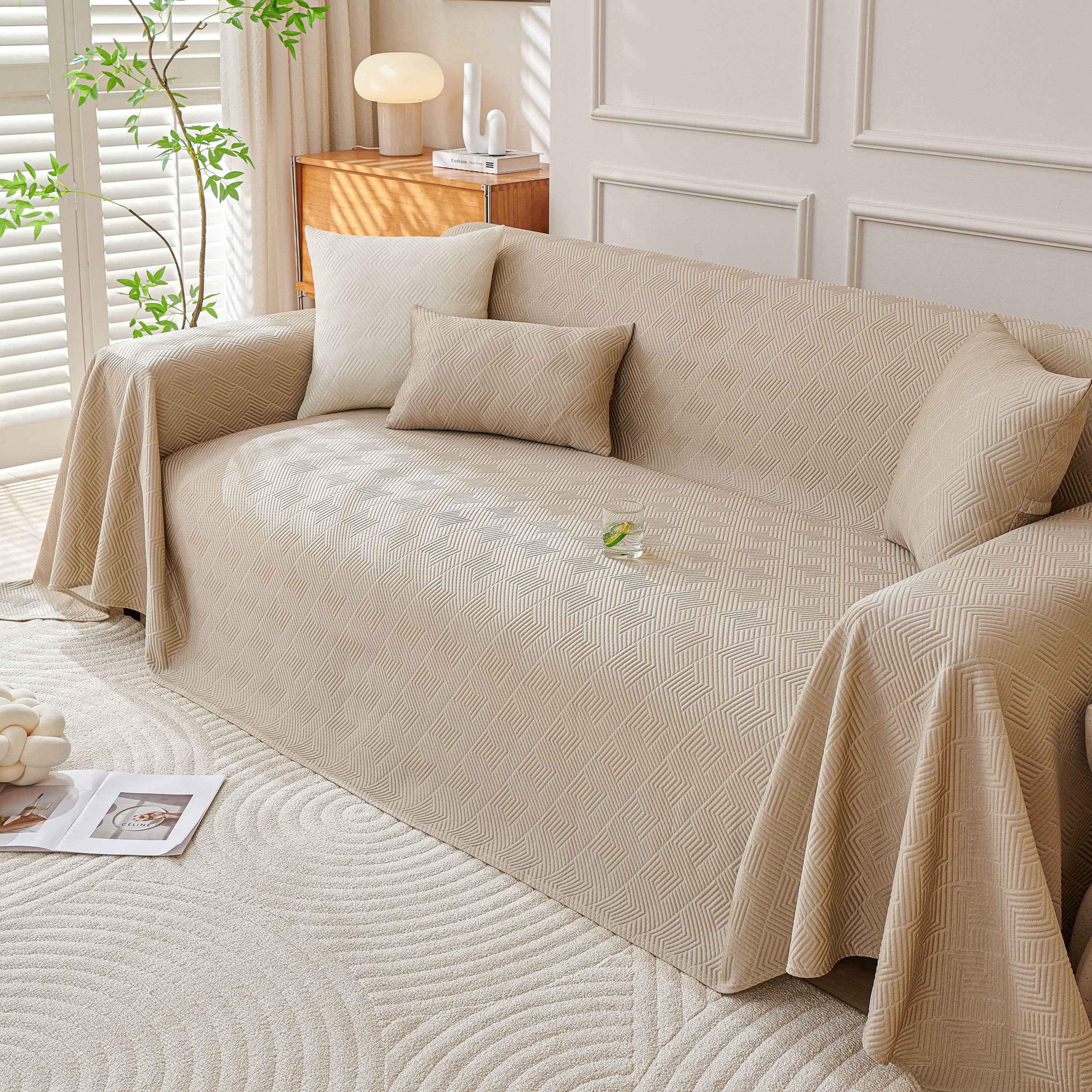 Cooling Scratch Proof Large Sofa Throw Cover, Geometric Texture Couch Protector