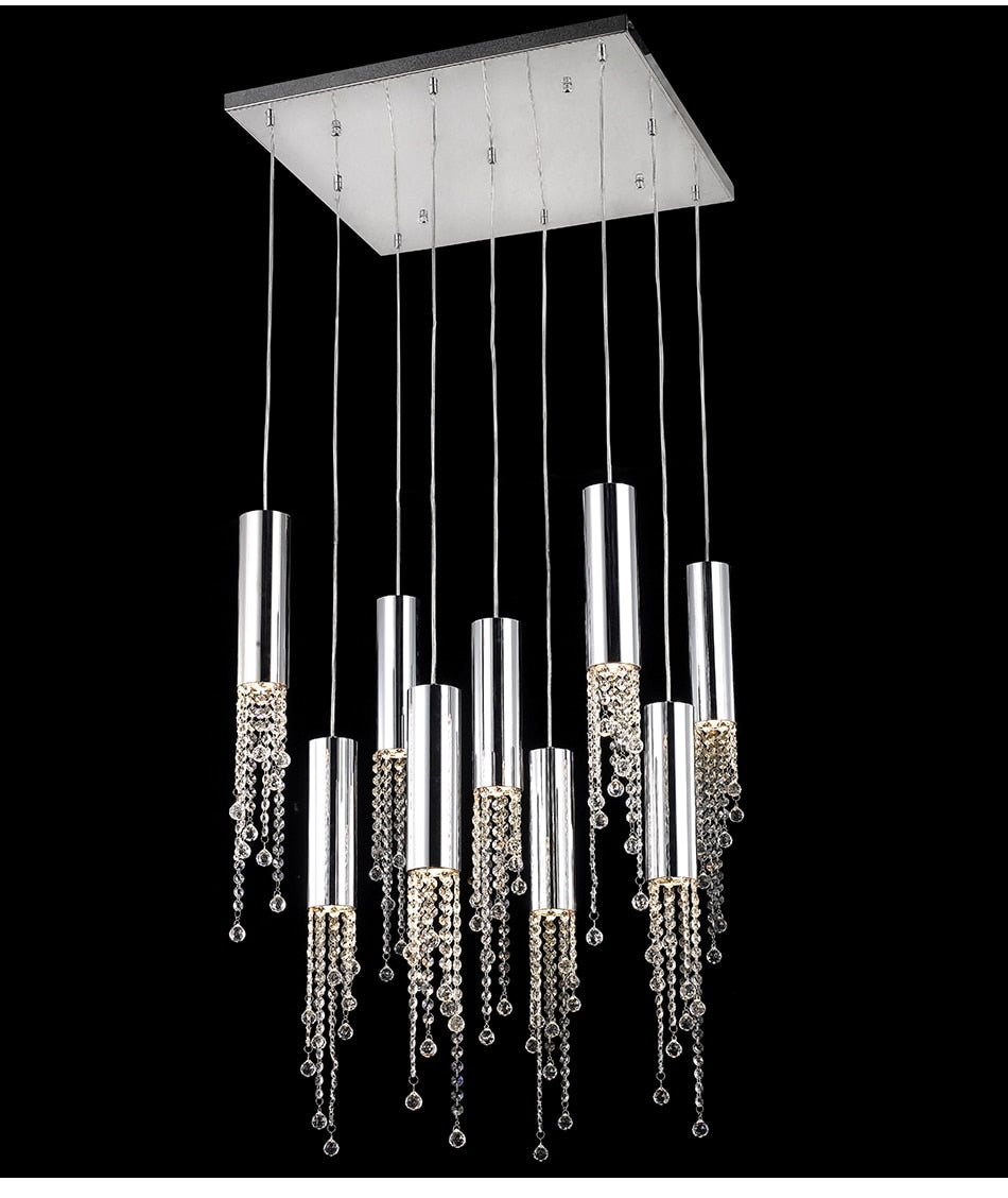 Hanging crystal light fixture for lobby, staircase, loft, stairwell