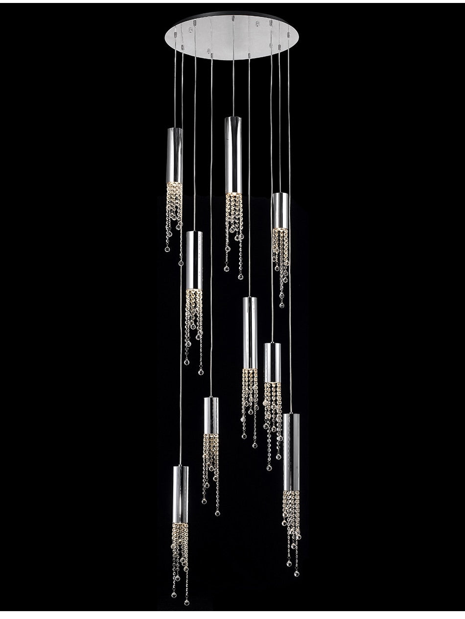 Hanging crystal light fixture for lobby, staircase, loft, stairwell