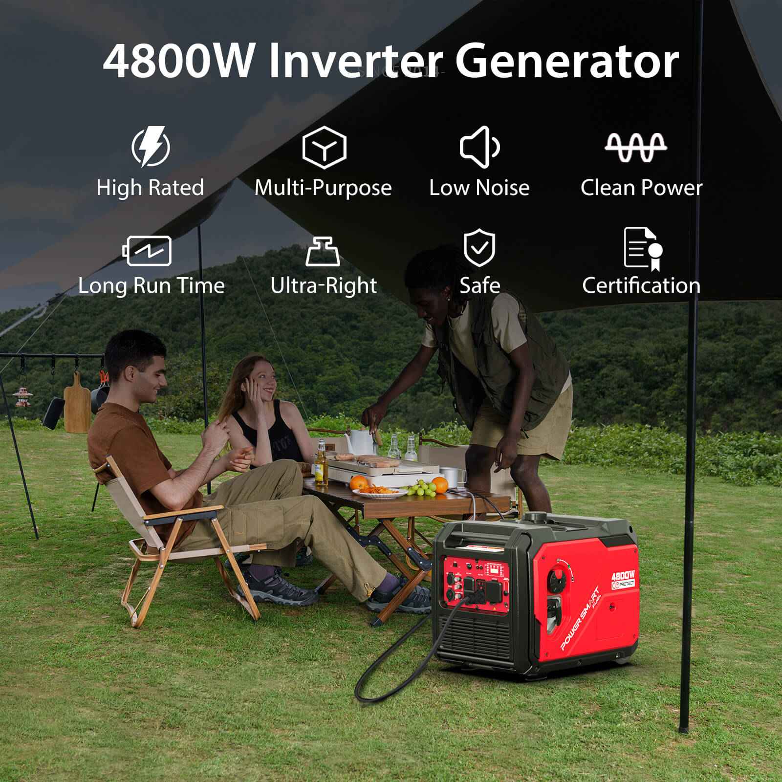 4800W Inverter Generator w/ Wheels Handle Kit & CO Alert HB5046C