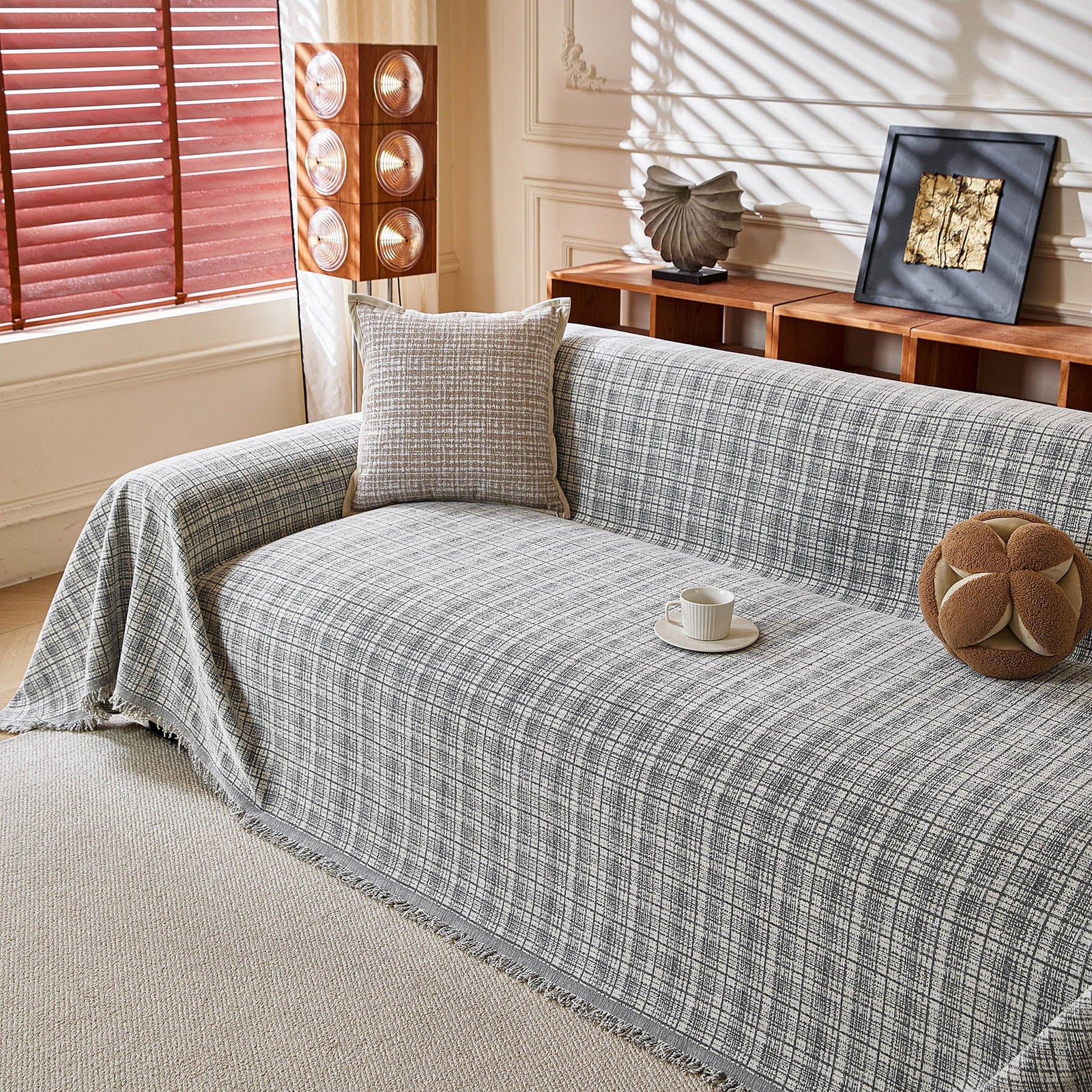 Textured Plaid Couch Throw Cover, Modern Decorative Sectional Furniture Covers