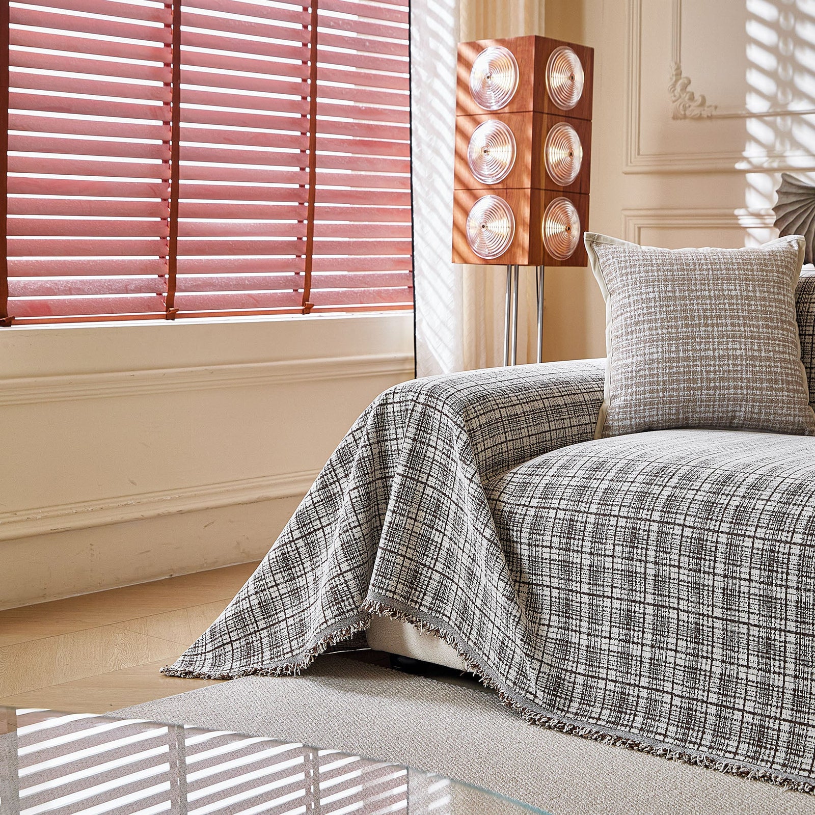 Textured Plaid Couch Throw Cover, Modern Decorative Sectional Furniture Covers