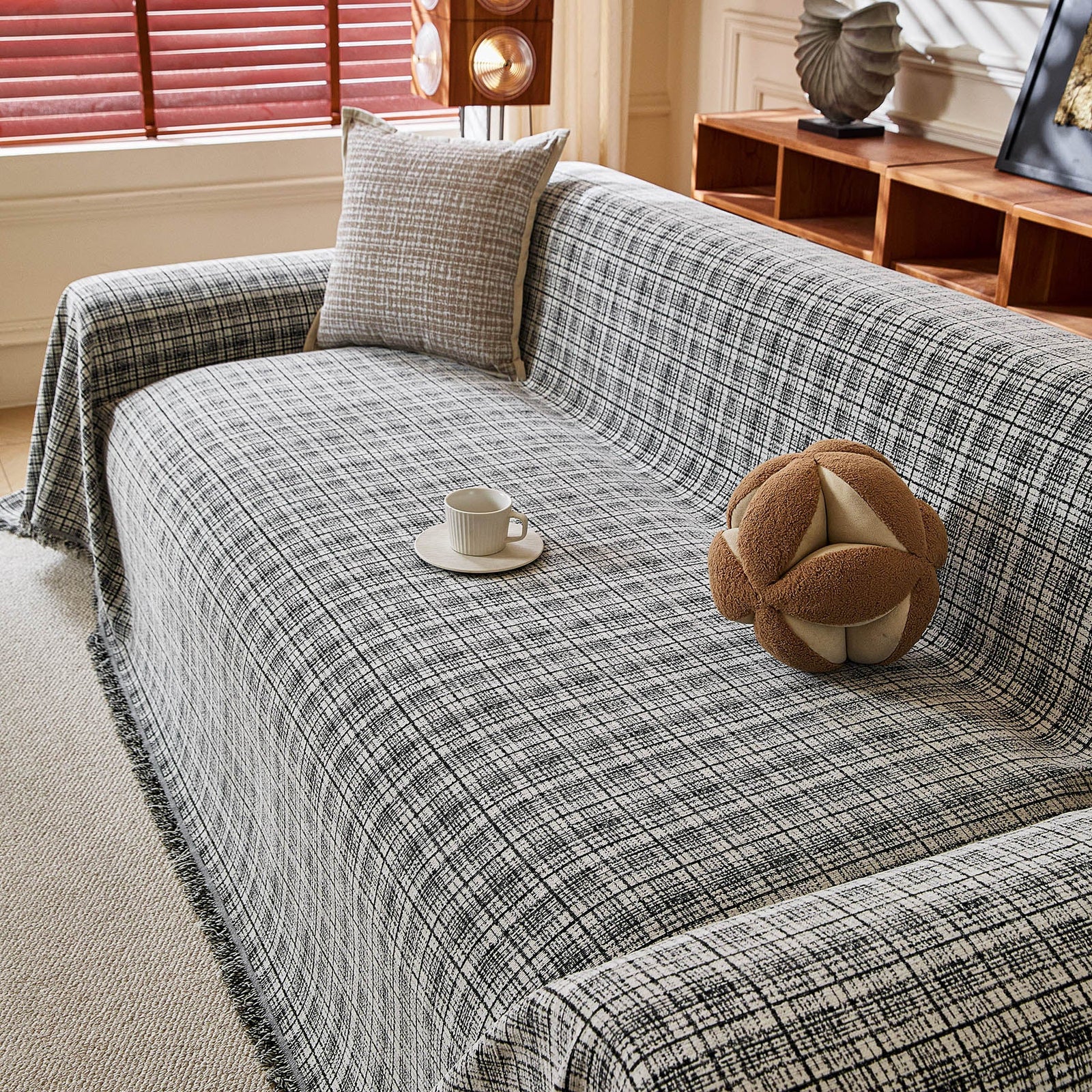 Textured Plaid Couch Throw Cover, Modern Decorative Sectional Furniture Covers