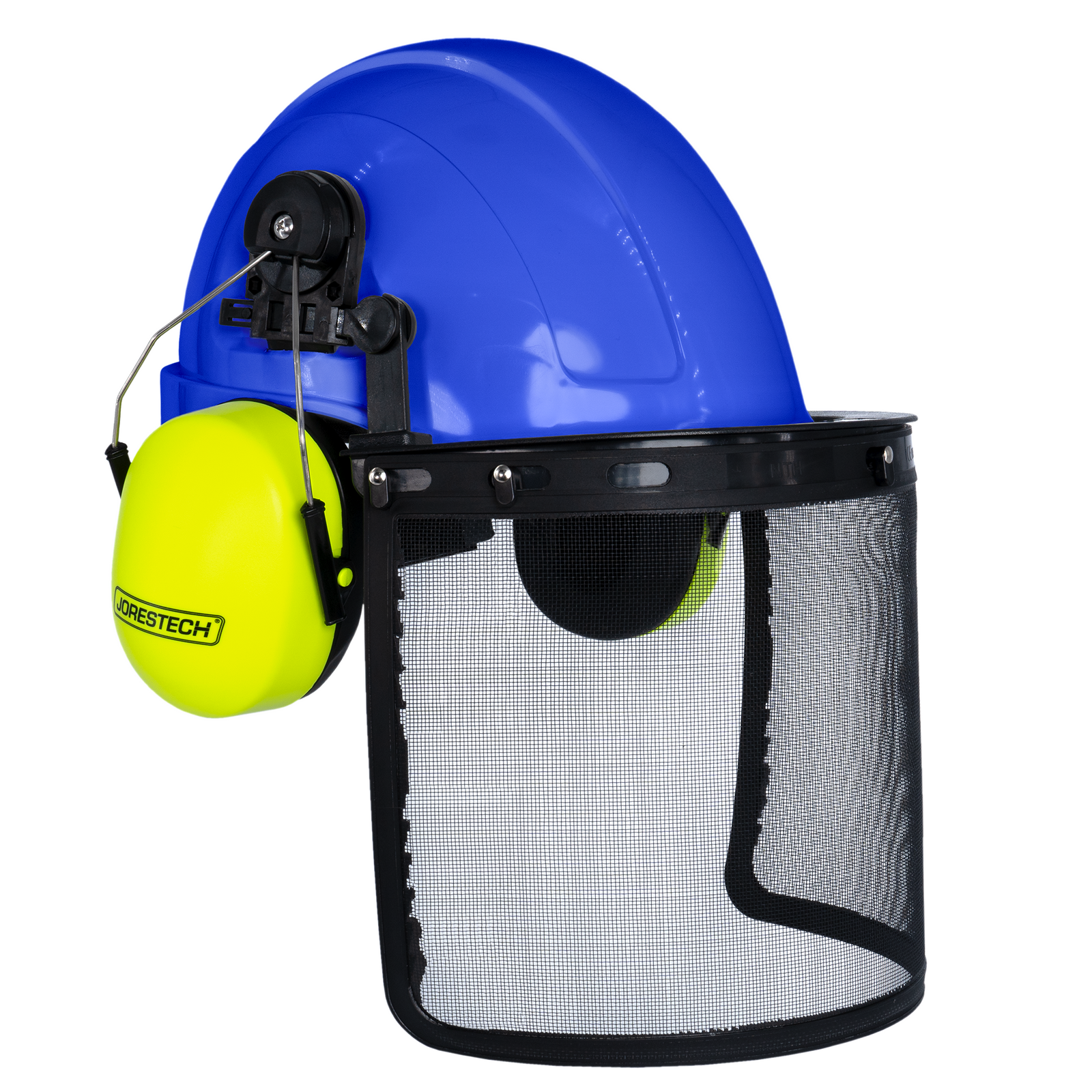 Safety Cap-Style Helmet System with Iron Mesh Face Shield and Earmuffs Lime